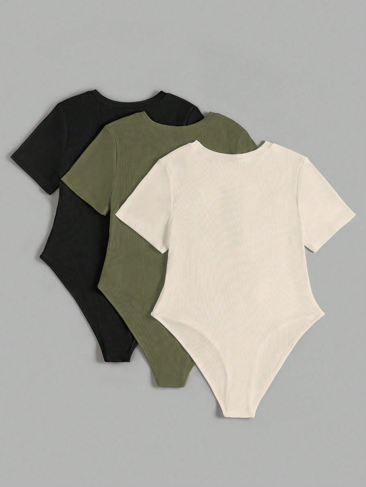 Yoga Fitness Wear - จั๊มสูทแขนสั้นคอกลมผู้หญิงขนาดบวก (3 ชิ้น) ชุดโยคะจั๊มสูทกีฬาฟิตเนสชายหาดกลางแจ้งฤดูร้อน