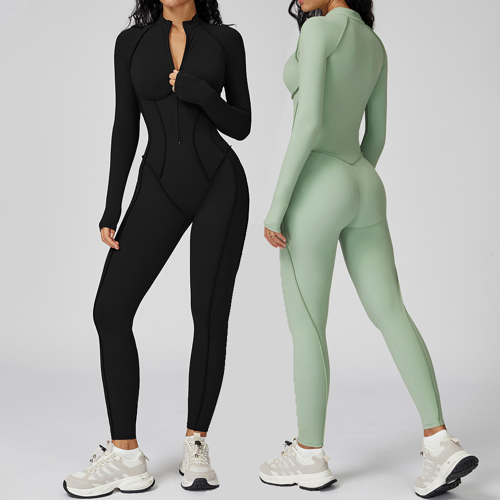 Yoga Fitness Kleidung - ซิปJumpsuitsแขนยาวโยคะบอดี้สูทผู้หญิงชุดโยคะGym Rompers Push-Upเสื้อผ้าออกกําลังกายฟิตเนสBodysuit ﻿