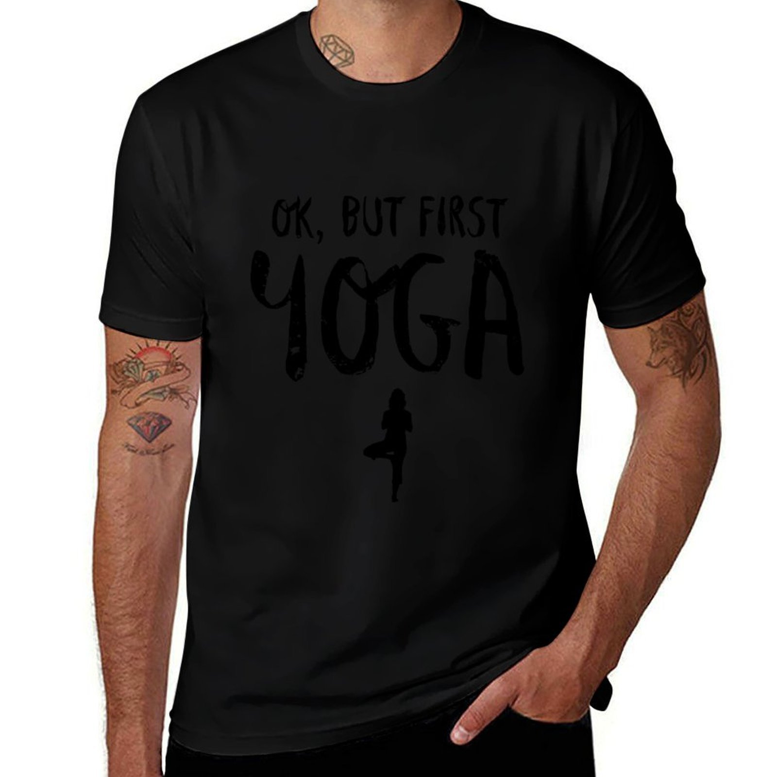 Yoga In Fitness First - โอเค แต่ก่อนอื่น เสื้อยืดโยคะตลกสำหรับคนรักโยคะ เสื้อยืดสำหรับผู้ชาย แพ็คเสื้อยืดผ้าฝ้าย