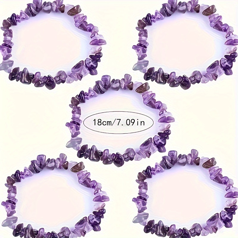 Yoga Fitness Gifts - สร้อยข้อมือหินธรรมชาติอเมทิสต์แบบชิปไม่เรียบสำหรับผู้ชายและผู้หญิง เครื่องประดับโยคะเพื่อการบำบัดเรกิ ของขวัญสำหรับคู่รัก