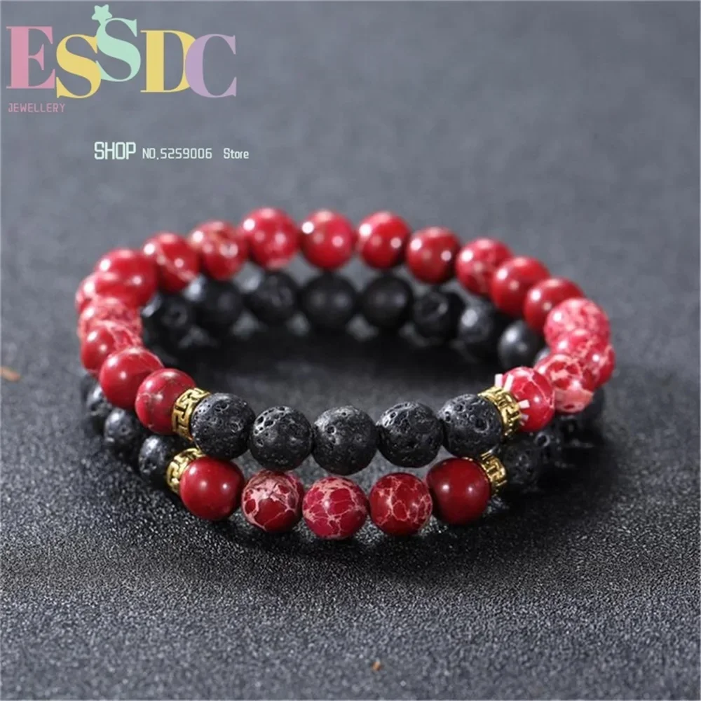 Yoga Fitness Gifts - สร้อยข้อมือหินภูเขาไฟสีดำขายดี สร้อยหินธรรมชาติสำหรับโยคะ ดีไซน์เรียบง่าย เหมาะสำหรับคู่รัก ทั้งผู้ชายและผู้หญิง ของขวัญสุดพิเศษ
