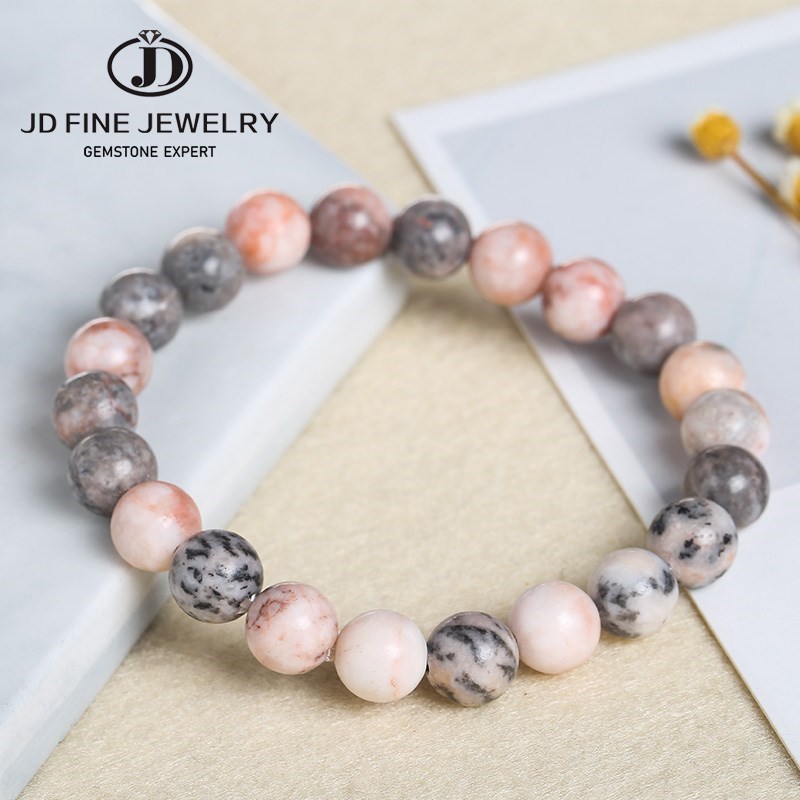 Yoga Fitness Gifts - JD ธรรมชาติสีชมพู Zebra Jaspers หินสร้อยข้อมือลูกปัด Handmade