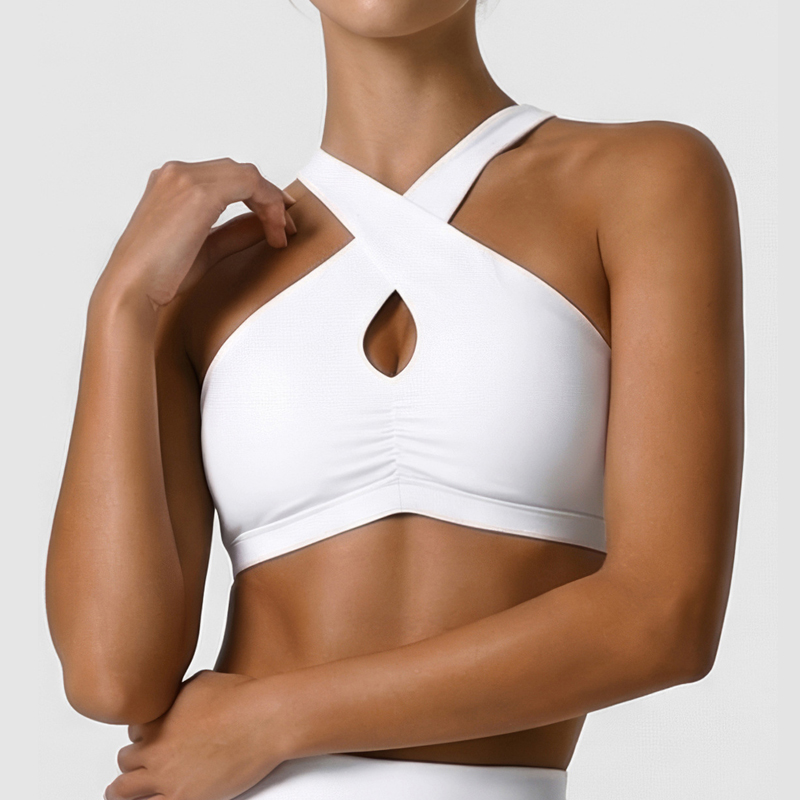 Yoga Fitness Wear - ชุดชั้นในกีฬาผู้หญิงแบบนุ่ม สีพื้น บราโยคะออกกำลังกายแบบกระชับ ระบายอากาศ แห้งเร็ว เสื้อครอปฟิตเนส