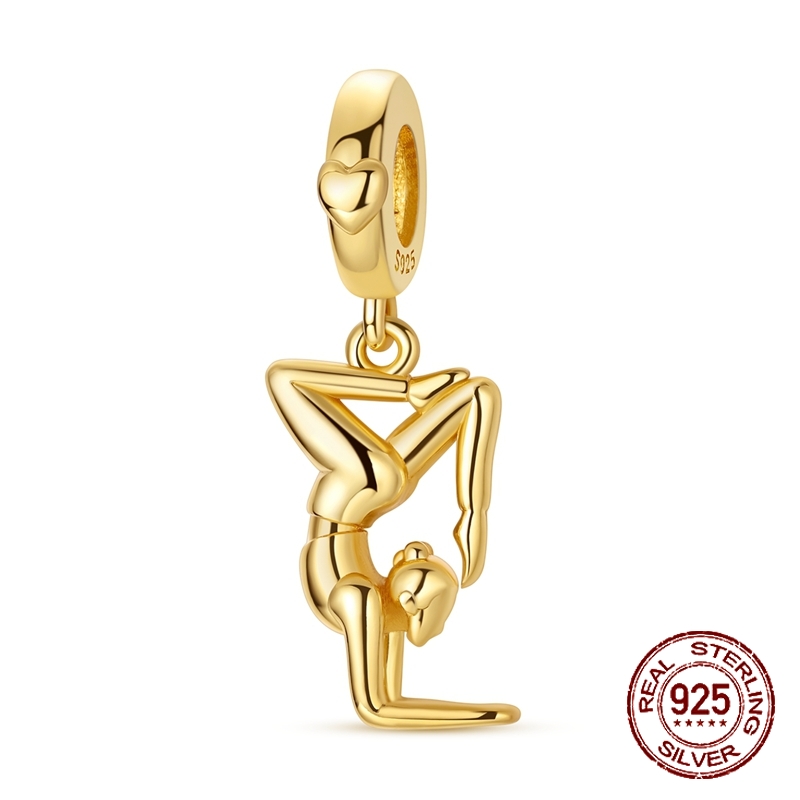 Yoga Fitness Gifts - จี้เงินแท้ 925 รูปท่าโยคะสีทอง ดีไซน์เพื่อสุขภาพและความฟิต เหมาะสำหรับใส่กับสร้อยข้อมือ ของขวัญสำหรับคนรักโยคะ