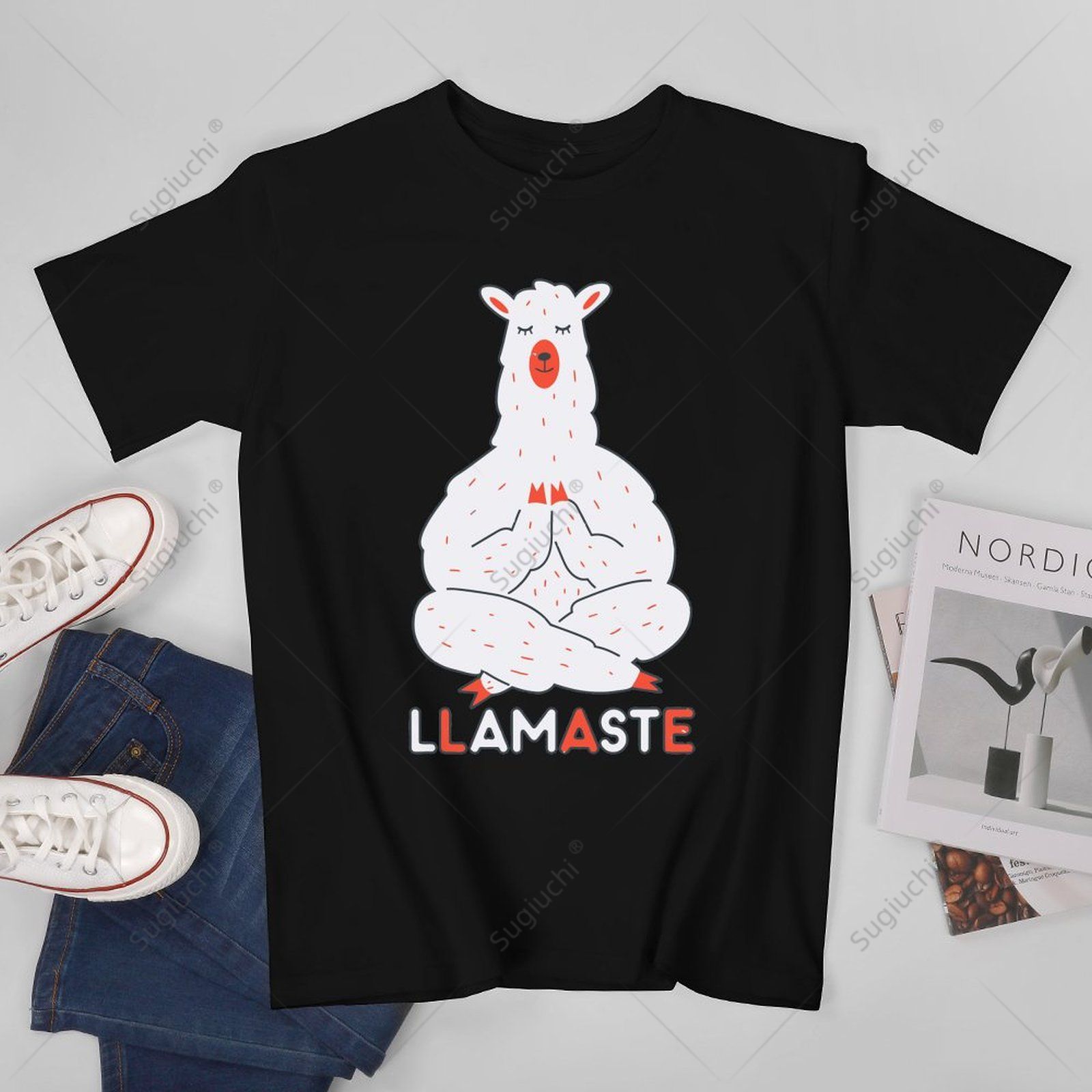 Yoga Fitness Gifts - เสื้อยืดลายลามะสุดฮา สไตล์เซน สำหรับผู้ชายและผู้หญิง เสื้อยืดโยคะลายลามะ ของขวัญสำหรับคนรักการออกกำลังกาย เสื้อยืดผ้าฝ้าย