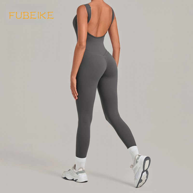 Yoga Fitness Wear - ชุดจั๊มสูทโยคะแบบเว้าหลังลึก รัดรูป กระชับสัดส่วน สำหรับวิ่ง ฟิตเนส ขาบาน